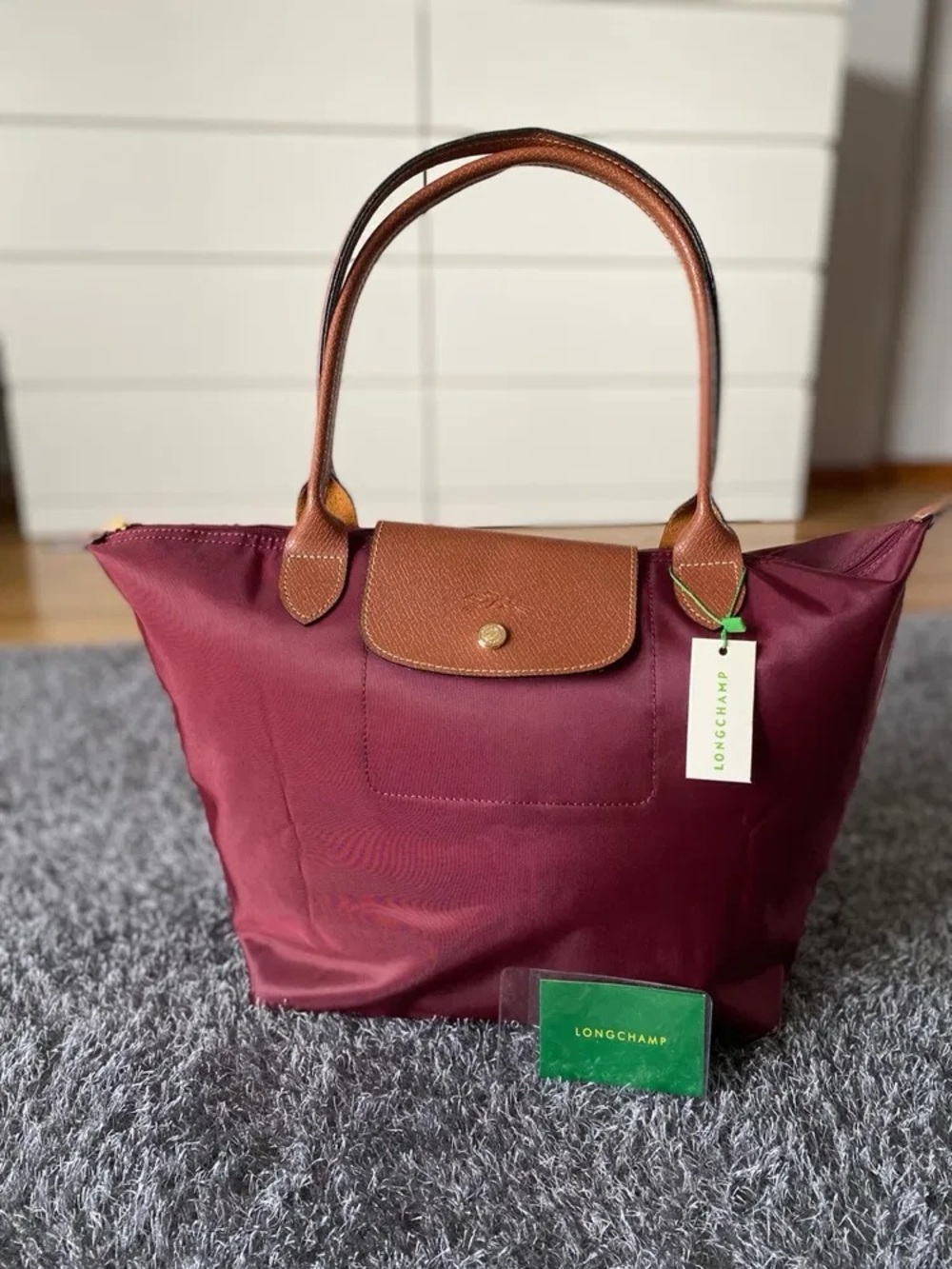 NWT Burgundy Longchamp Le Pliage Medium Handbag Tote Canvas Tablet Shoulder M